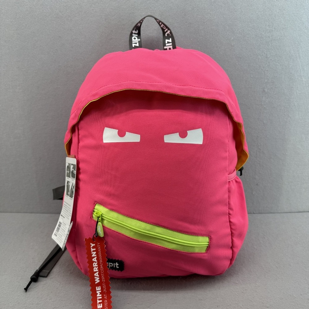ZIPIT Grillz Backpack Pink Green Monster Face 20L School Bag NWT Zipper‎ Mouth